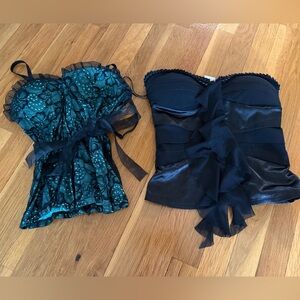 Elegant Black and Teal Corset Tops